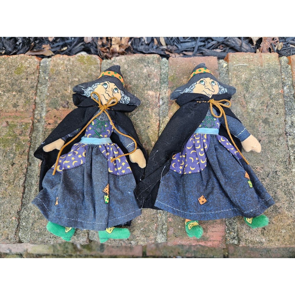 Vintage 1970s Hallmark Winifred Witch 7" Halloween Cloth Doll Toy, Lot of 2